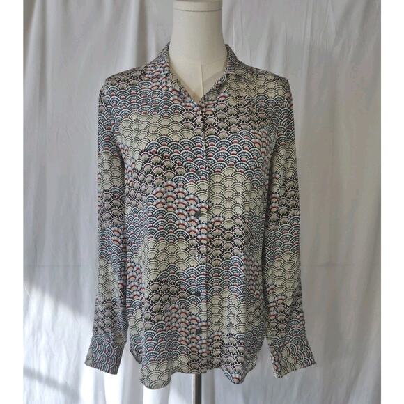 Equipment Womens Designer Colorful Adalyn Fan Printed Blouse Top XS Silk - Picture 3 of 10
